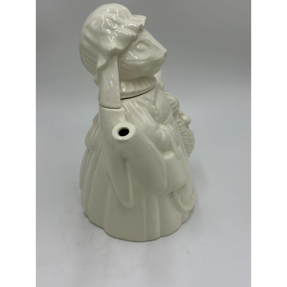 Vtg Bunny Rabbit Teapot White Ceramic Lid 9" Signed Collectible Cottage Core - Picture 4 of 10